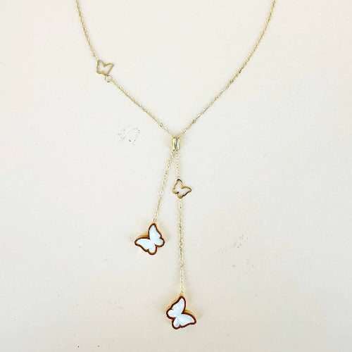 Collana a Y con farfalla in acciaio inossidabile