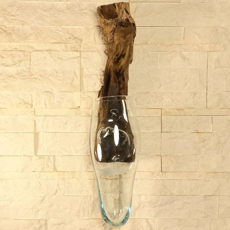 Vaso in Vetro Soffiato su Legno da Appendere