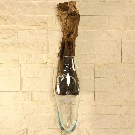 Vaso in Vetro Soffiato su Legno da Appendere