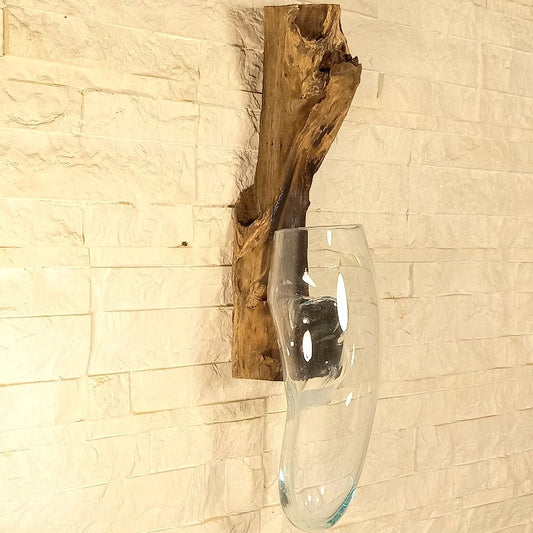 Vaso in Vetro Soffiato su Legno da Appendere