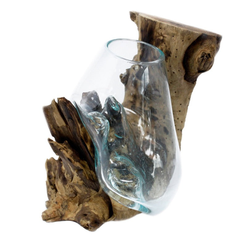 Vaso in Vetro Soffiato su Legno da Appendere
