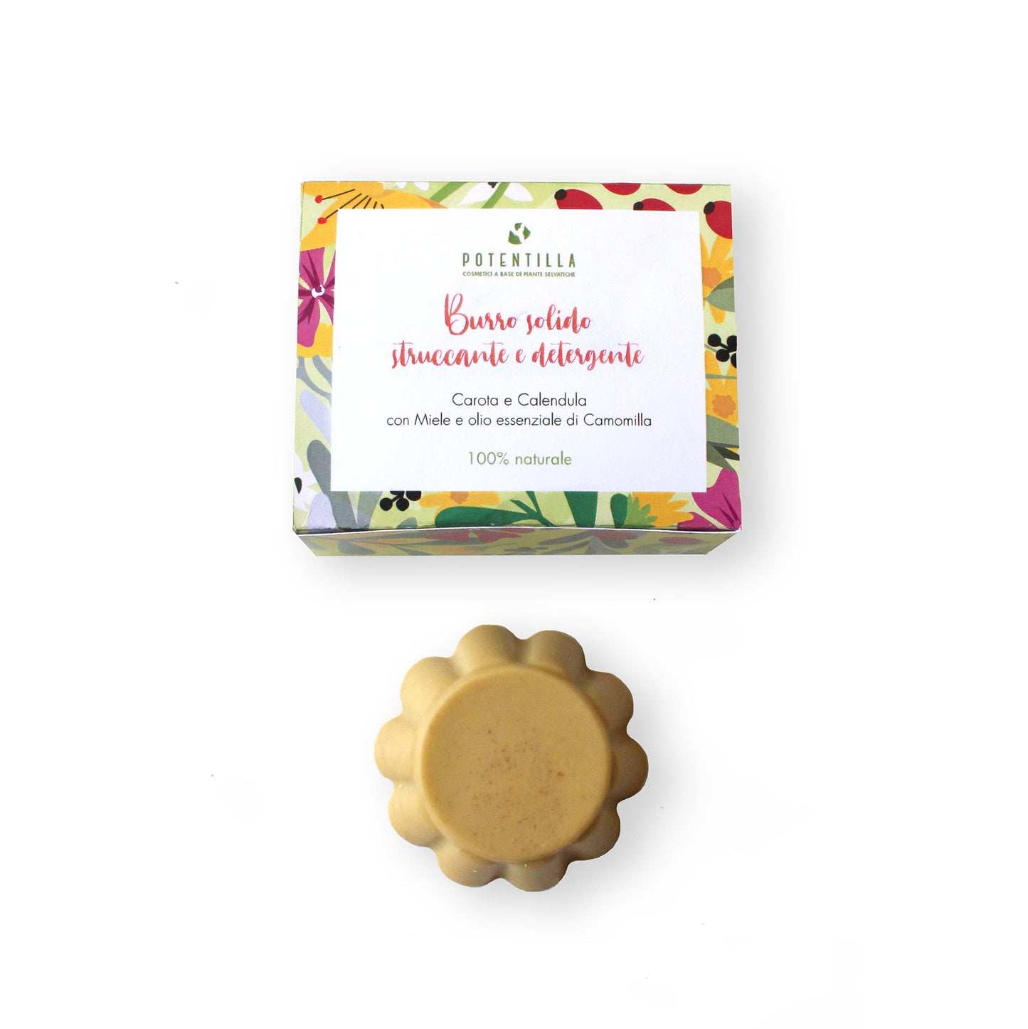 Burro Solido Struccante e Detergente con Carota, Calendula, Miele e olio essenziale di Camomilla