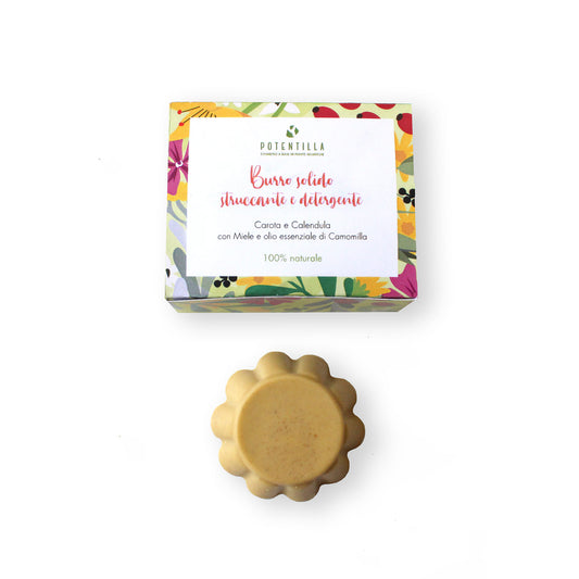 Burro Solido Struccante e Detergente con Carota, Calendula, Miele e olio essenziale di Camomilla