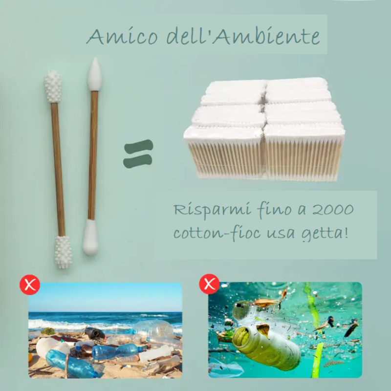 Cotton-Fioc Riutilizzabili in Cotone e Bambù 100% Organici