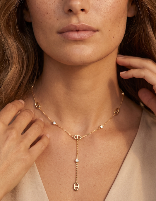 Collana a Y con strass in acciaio inossidabile