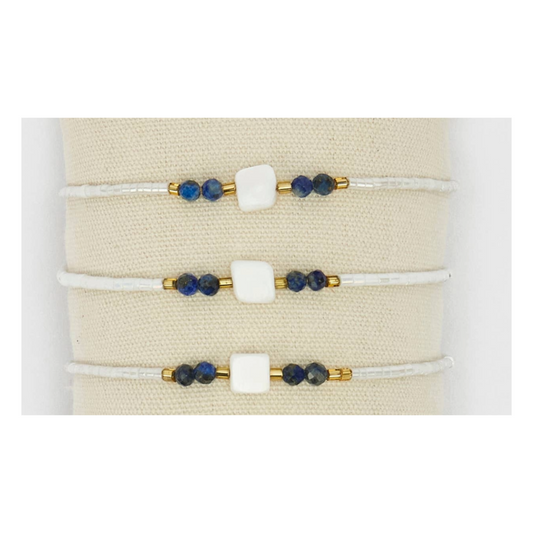 Bracciale Quadrato Vetro, Pietre e Perle Bianche