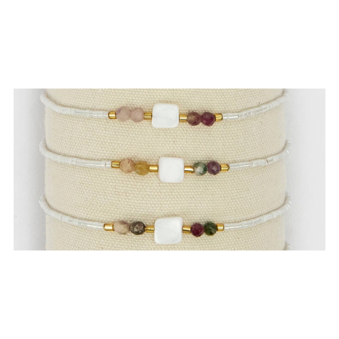 Bracciale Quadrato Vetro, Pietre e Perle Bianche
