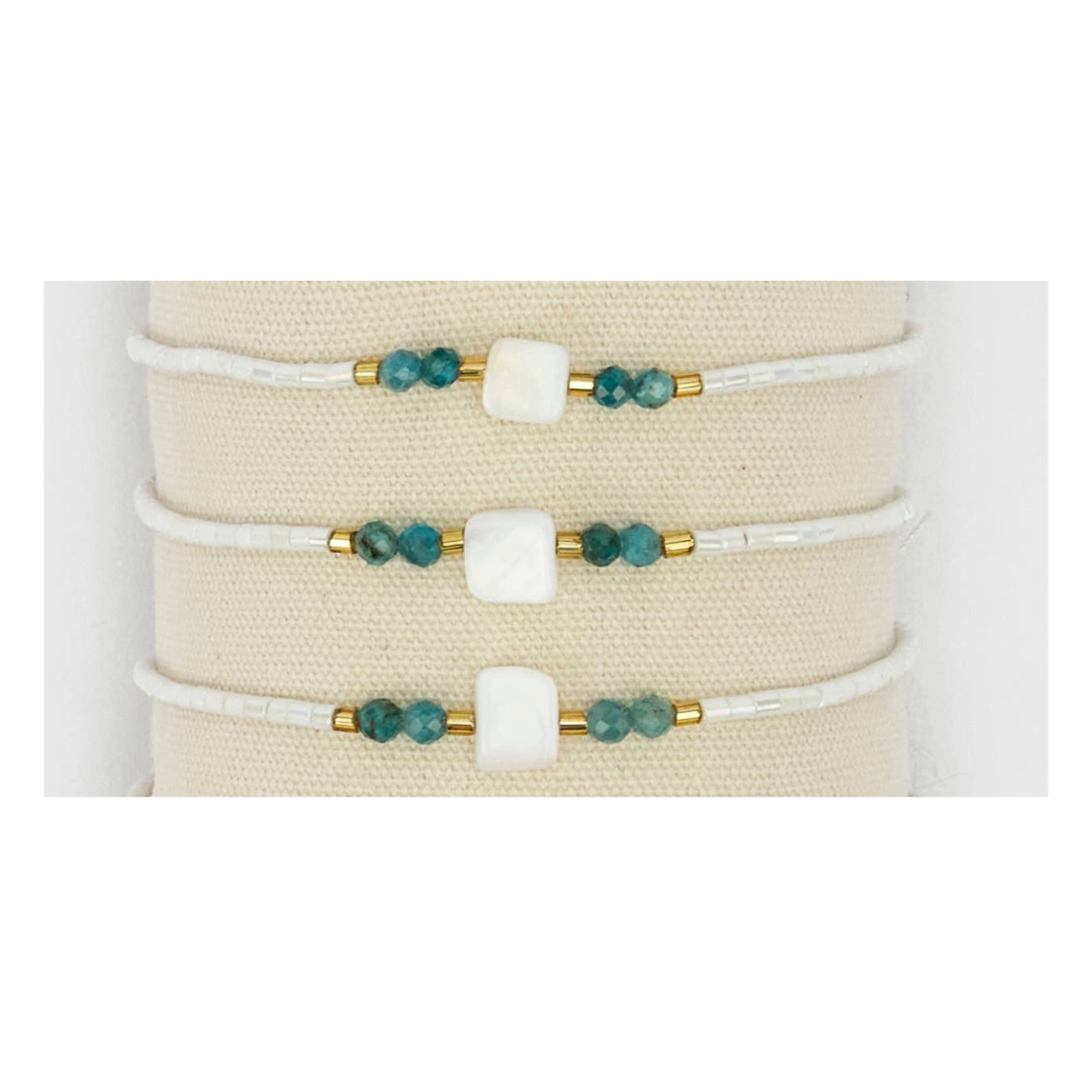 Bracciale Quadrato Vetro, Pietre e Perle Bianche