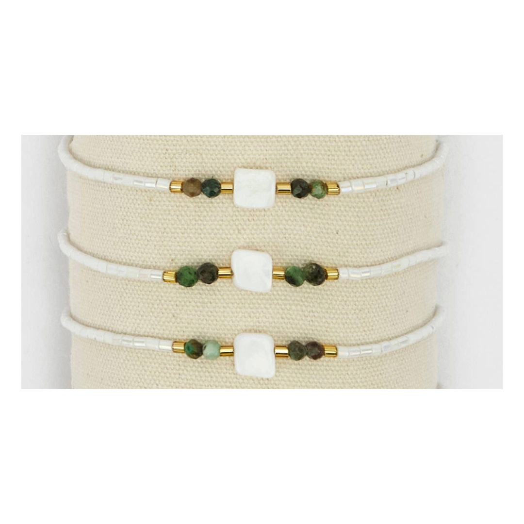Bracciale Quadrato Vetro, Pietre e Perle Bianche