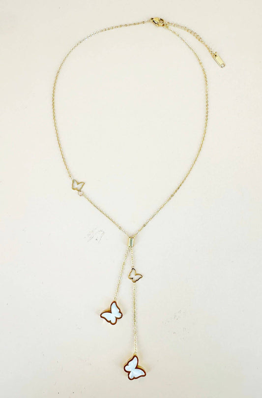 Collana a Y con farfalla in acciaio inossidabile