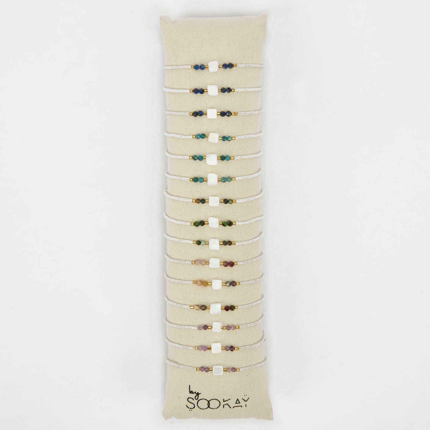 Bracciale Quadrato Vetro, Pietre e Perle Bianche