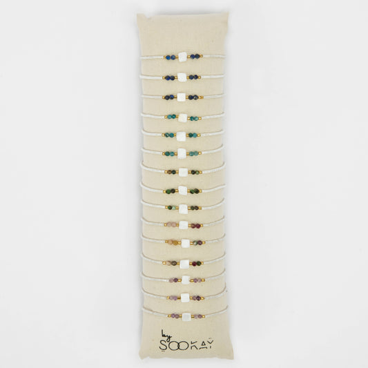 Bracciale Quadrato Vetro, Pietre e Perle Bianche