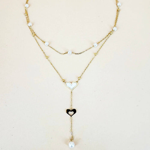 Collana a doppia catena con perle e pendente