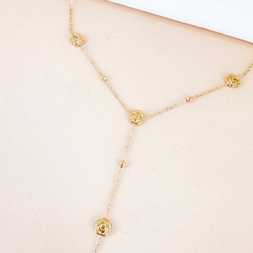 Collana a Y con fiori rosa in acciaio inossidabile